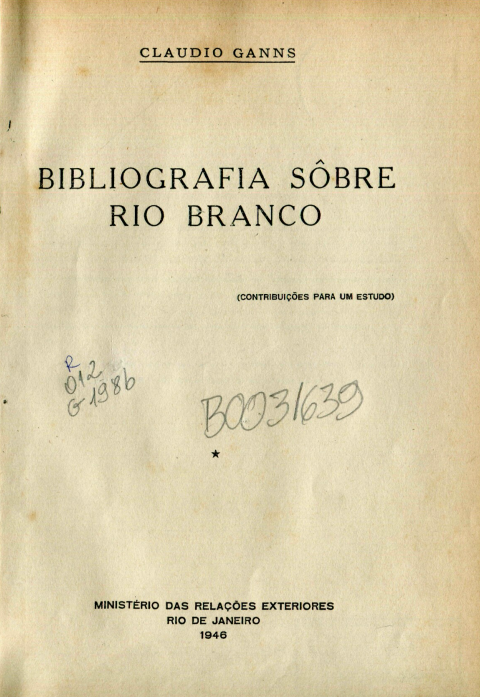 Capa do Livro Bibliografia sobre Rio Branco