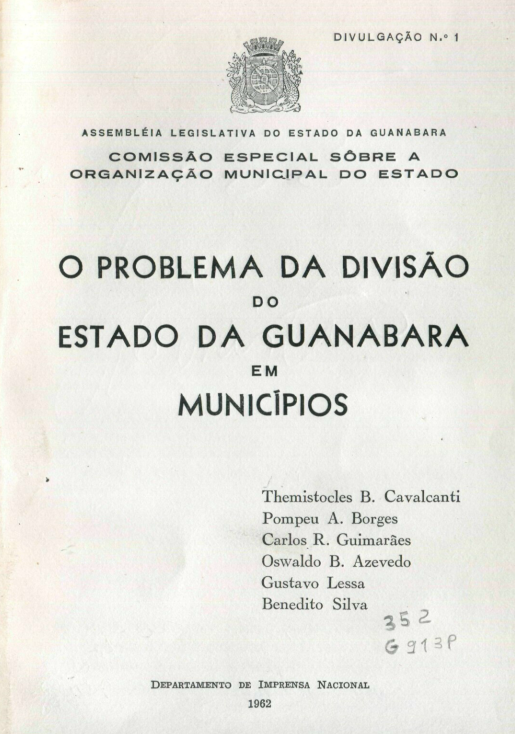 Capa do Livro O Problema da Divisão do Estado da Guanabara em Municípios
