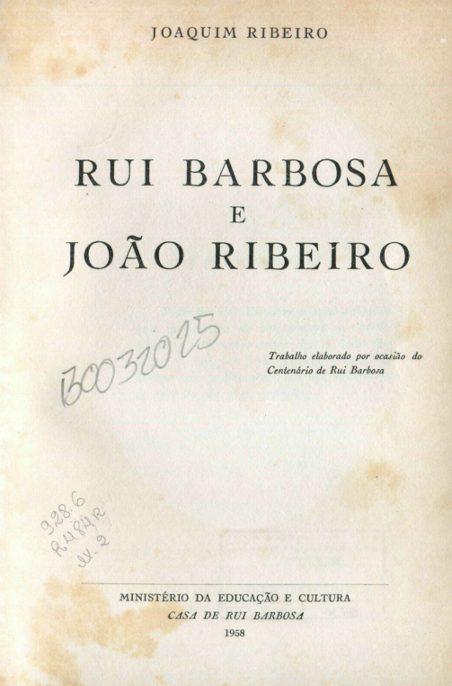 Capa do Livro Rui Barbosa e João Ribeiro