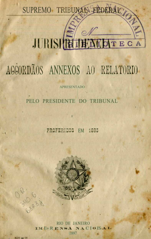 Capa do Livro Jurisprudencia - Accordãos Annexos ao Relatório - STF