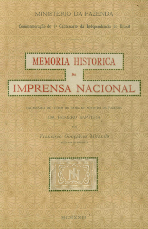Capa do Livro Memória Histórica da Imprensa Nacional