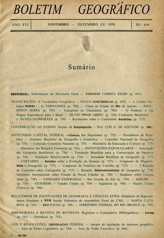 Capa do Livro Boletim Geográfico - Nº 147-nov-dez