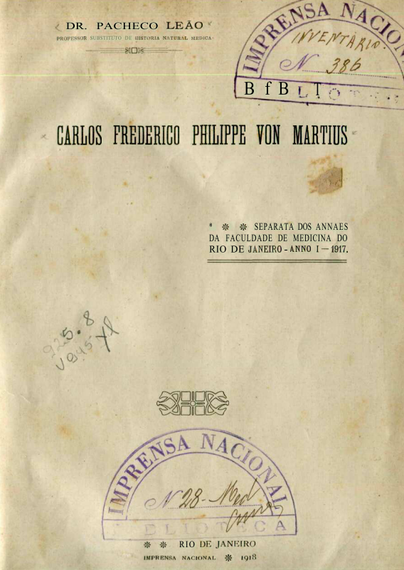 Capa do Livro Carlos Frederico Phelippe Von Martius