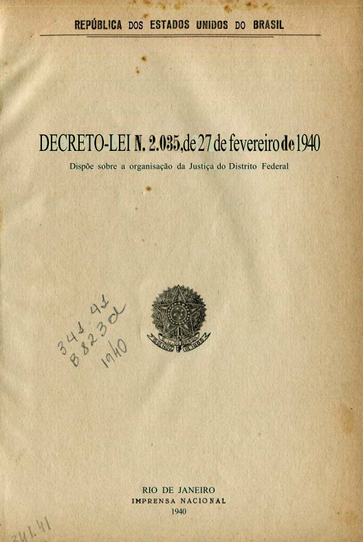 Capa do Livro Decreto-Lei nº 2.035, de 27 de fevereiro de 1940