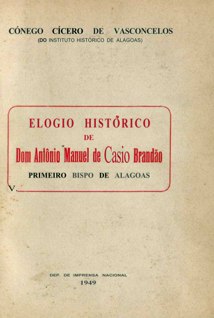 Capa do Livro Elogio Histórico de Dom Antônio Manuel de Castilho Brandão-Primeiro Bispo de Alagoas