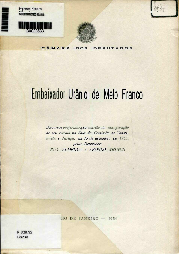 Capa do Livro Embaixador Afrânio de Melo Franco