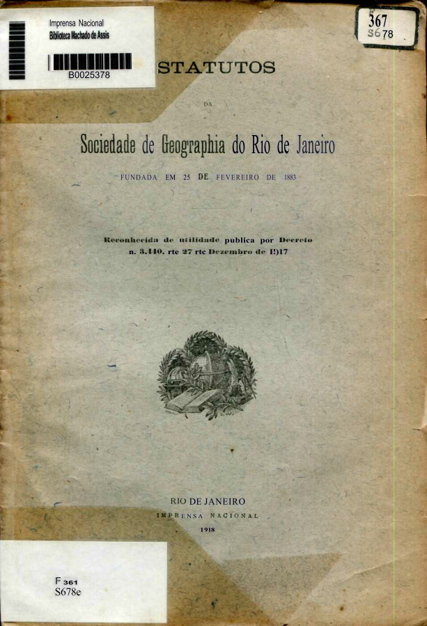 Capa do Livro Estatutos da Sociedade de Geographia do Rio de Janeiro