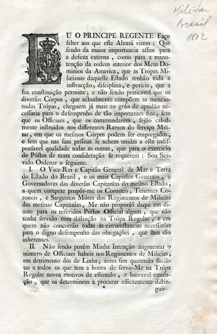 Capa do Livro Documento - Ordens Militares Alvará de 1802