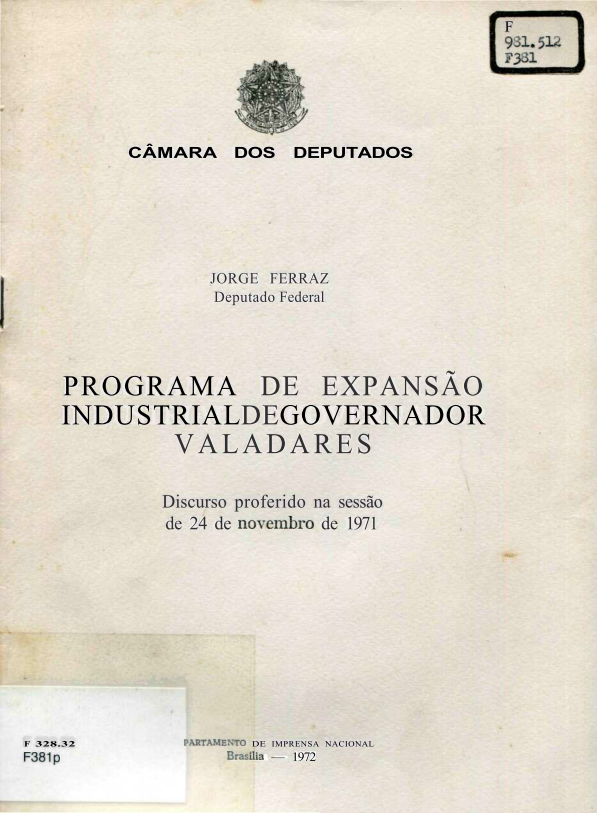 Capa do Livro Programa de Expansão Industrial de Governador Valadares