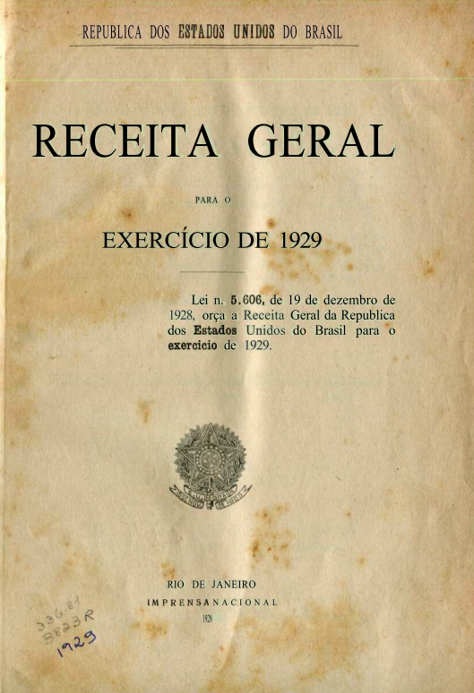 Capa do Livro Receita Geral para o Exercício de 1929