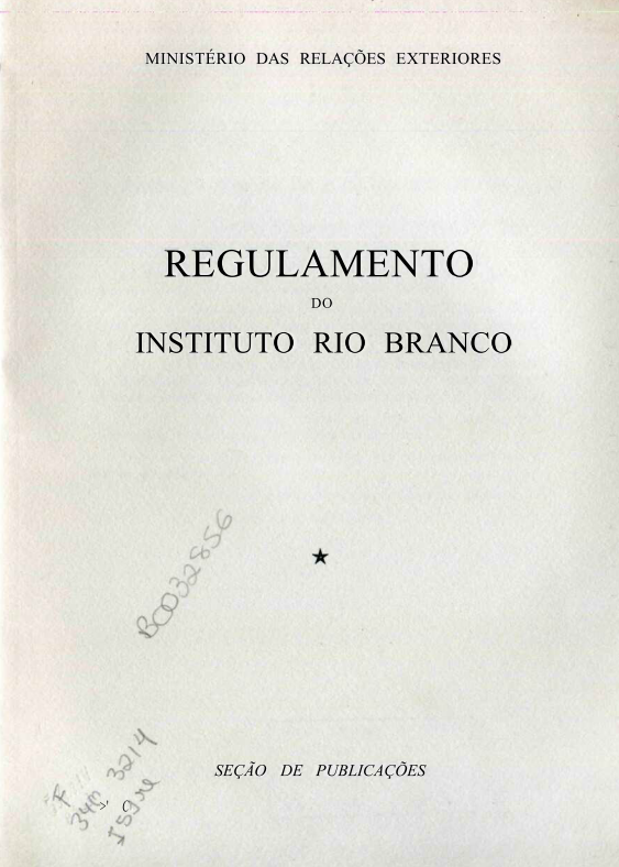 Capa do Livro Regulamento do Instituto Rio Branco
