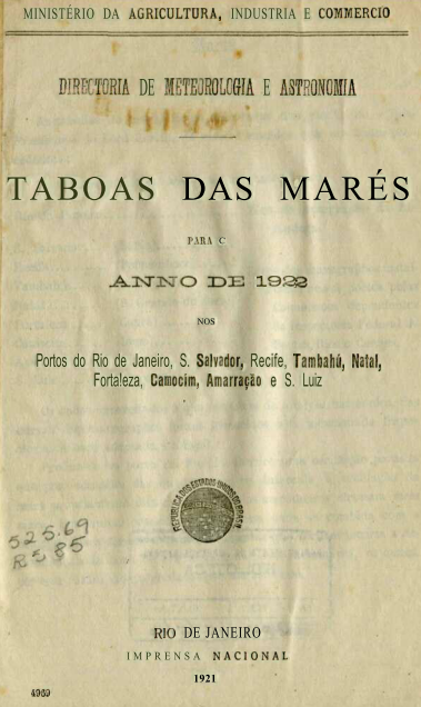 Capa do Livro Taboas das Marés Para o Anno de 1922