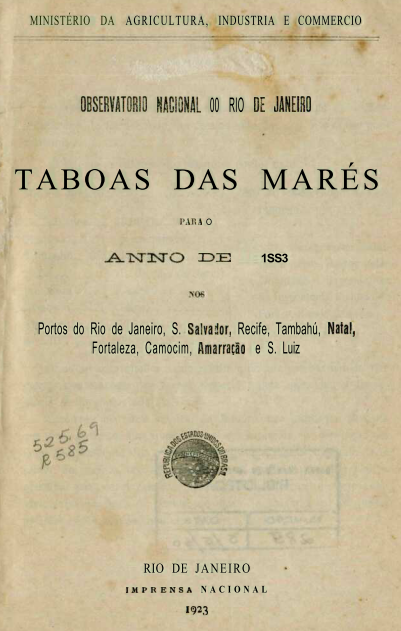 Capa do Livro Taboas das Marés Para o Anno de 1923