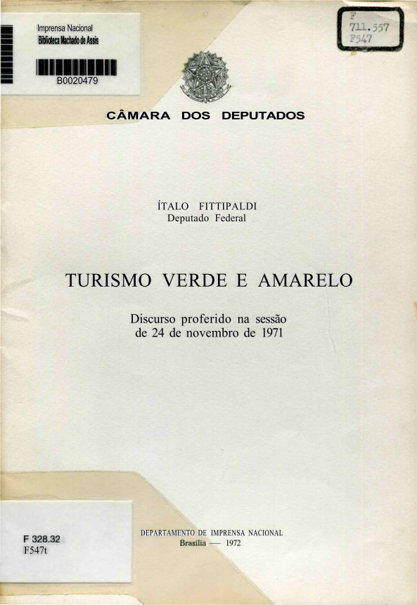 Capa do Livro Turismo Verde e Amarelo - Italo Fittipaldi (Deputado Federal)