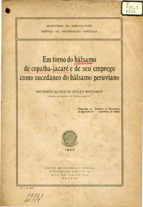 Capa do Livro Em torno do bálsamo de copaíba - jacaré e de seu emprego como sucedâneo do bálsamo peruvíano