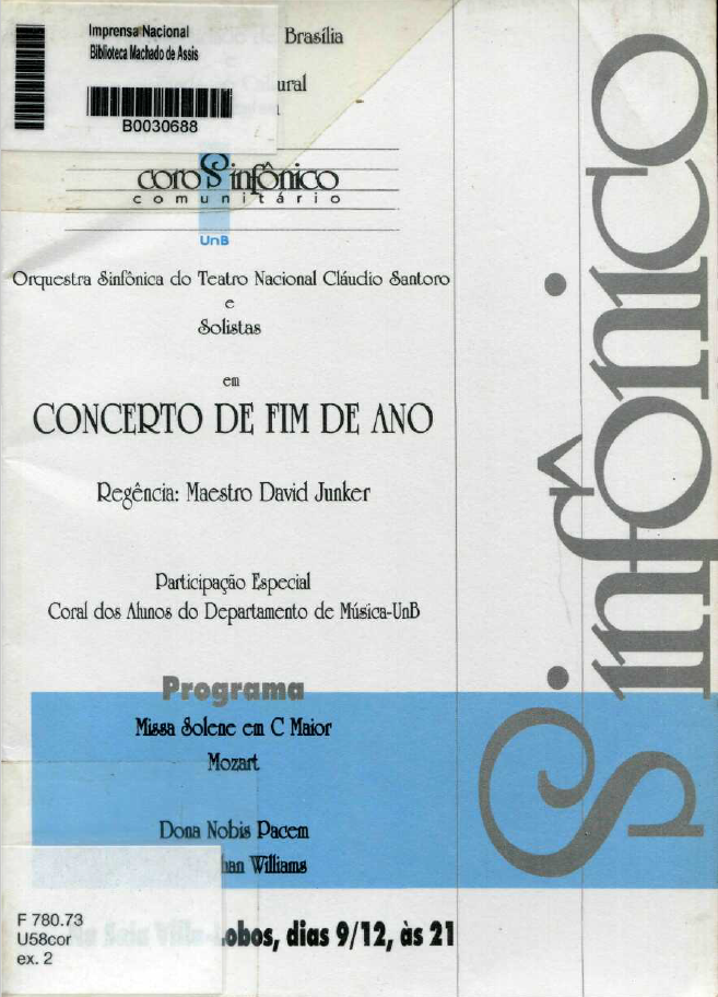 Capa do Livro Coro Sinfônico Comunitário - UnB - Concerto de Fim de Ano