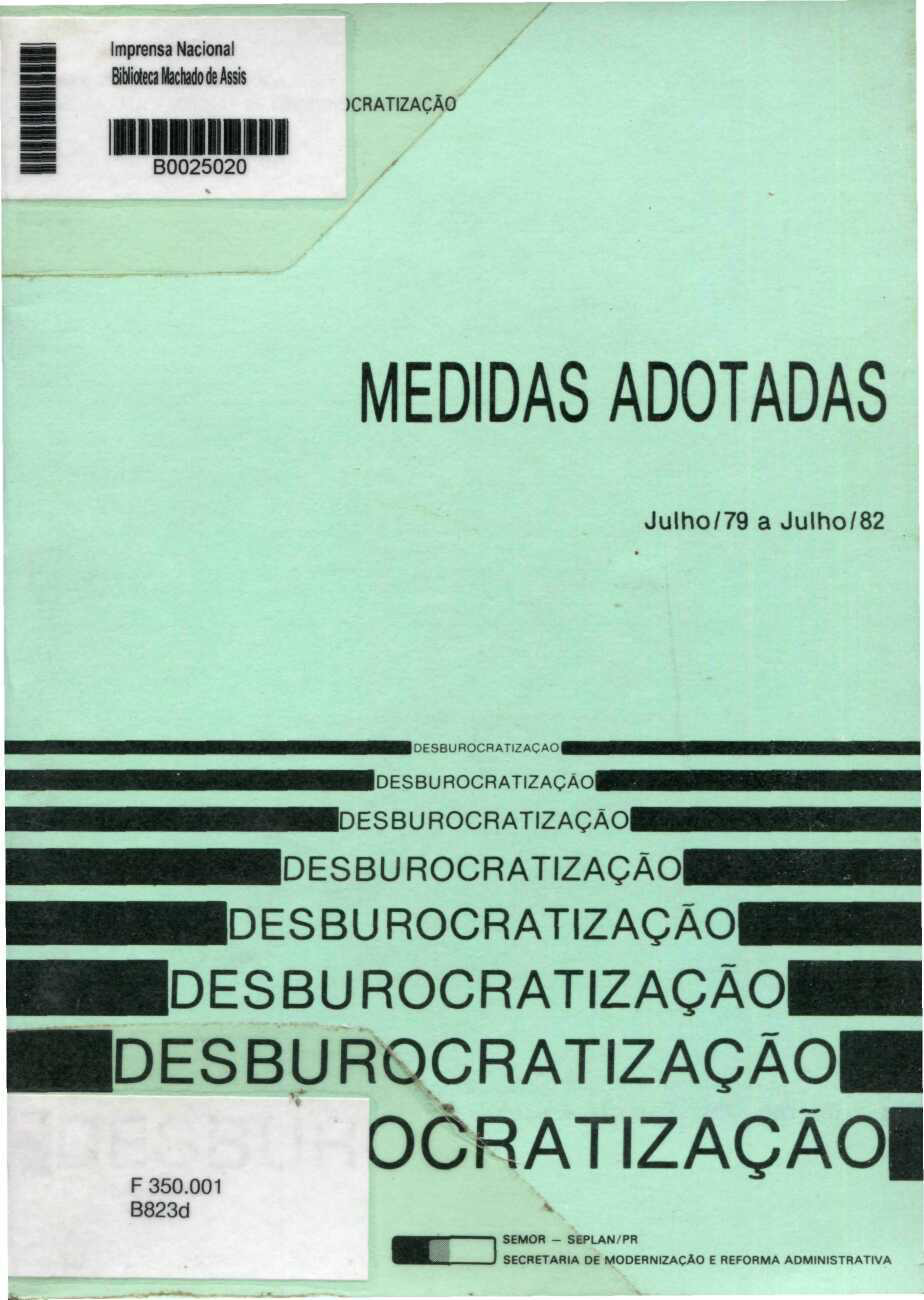Capa do Livro Desburocratização Medidas Adotadas