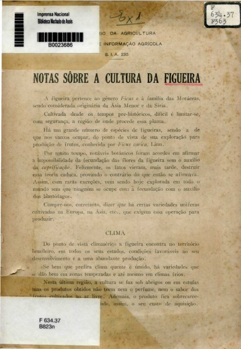 Capa do Livro Notas Sobre a Cultura da Figueira