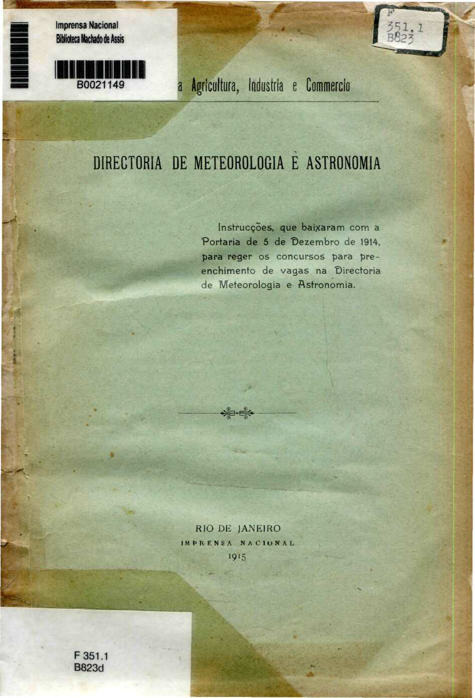 Capa do Livro Directoria de Meteorologia e Astronomia