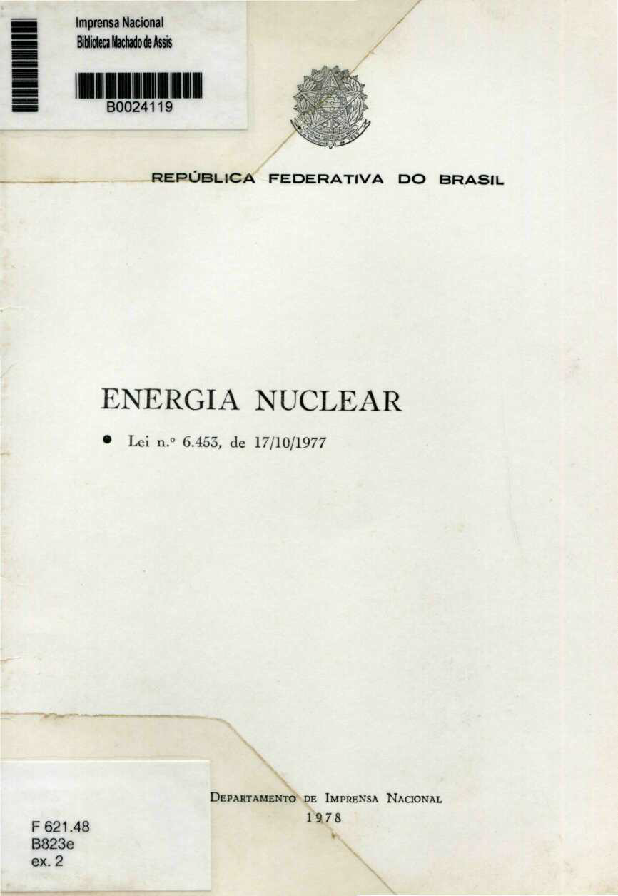 Capa do Livro Energia Nuclear - Lei nº 6.453, de 17/10/1977