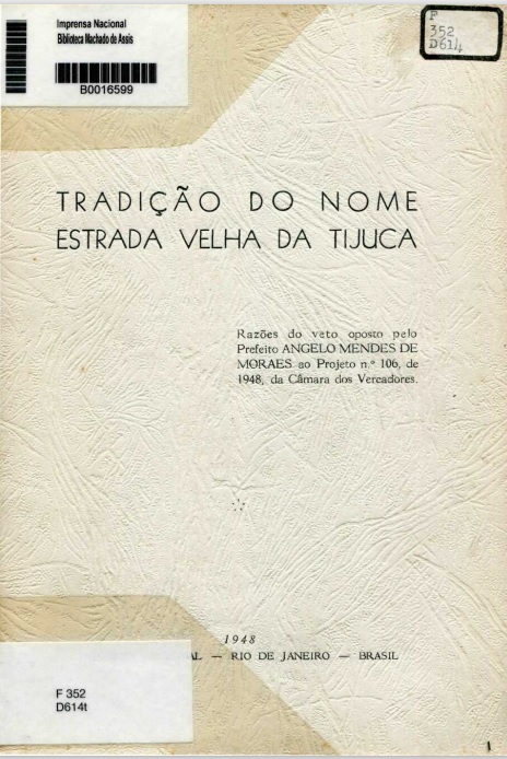 Capa do Livro Tradição do Nome Estrada Velha da Tijuca