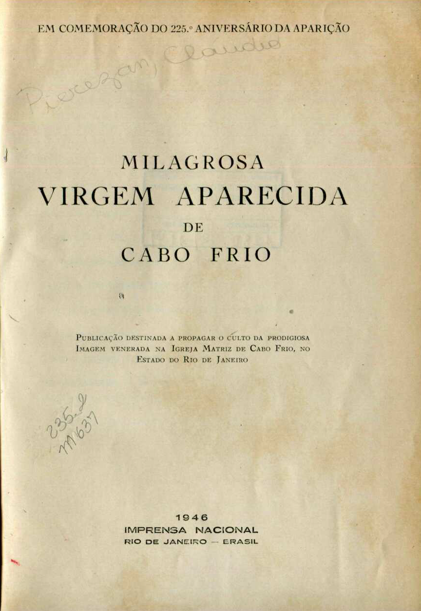 Capa do Livro Milagrosa Virgem Aparecida de Cabo Frio