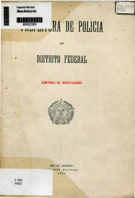 Capa do Livro Prefeitura de Policia do Distrito Federal