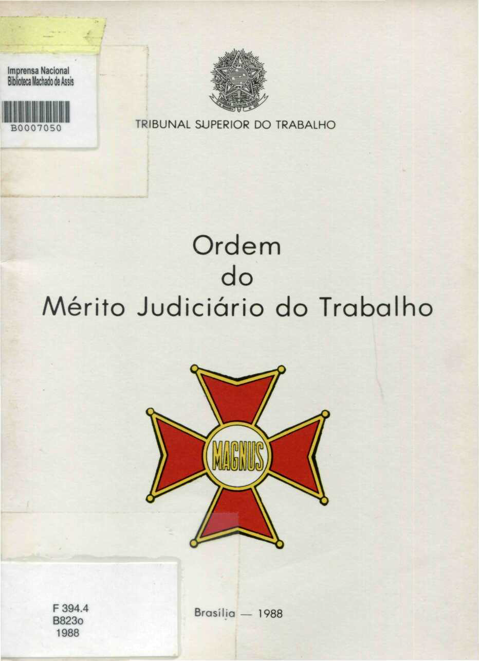 Capa do Livro Ordem do Mérito Judiciário do Trabalho