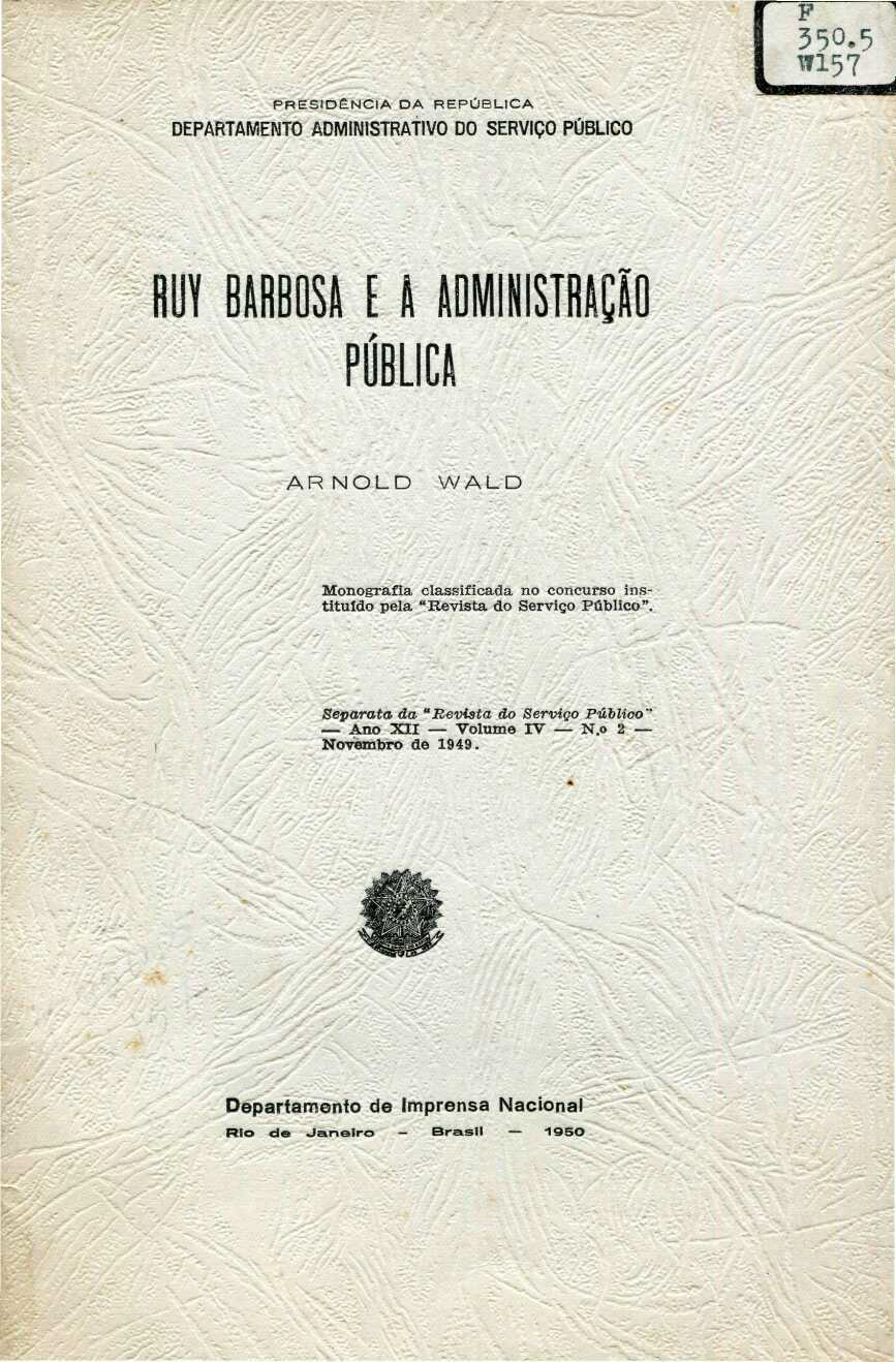 Capa do Livro Ruy Barbosa e a Administração Pública
