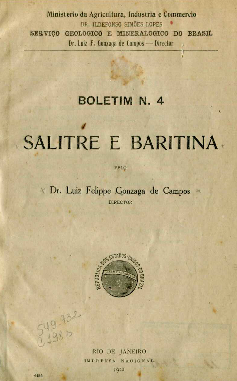 Capa do Livro Salitre e Baritina (Boletim N. 4)
