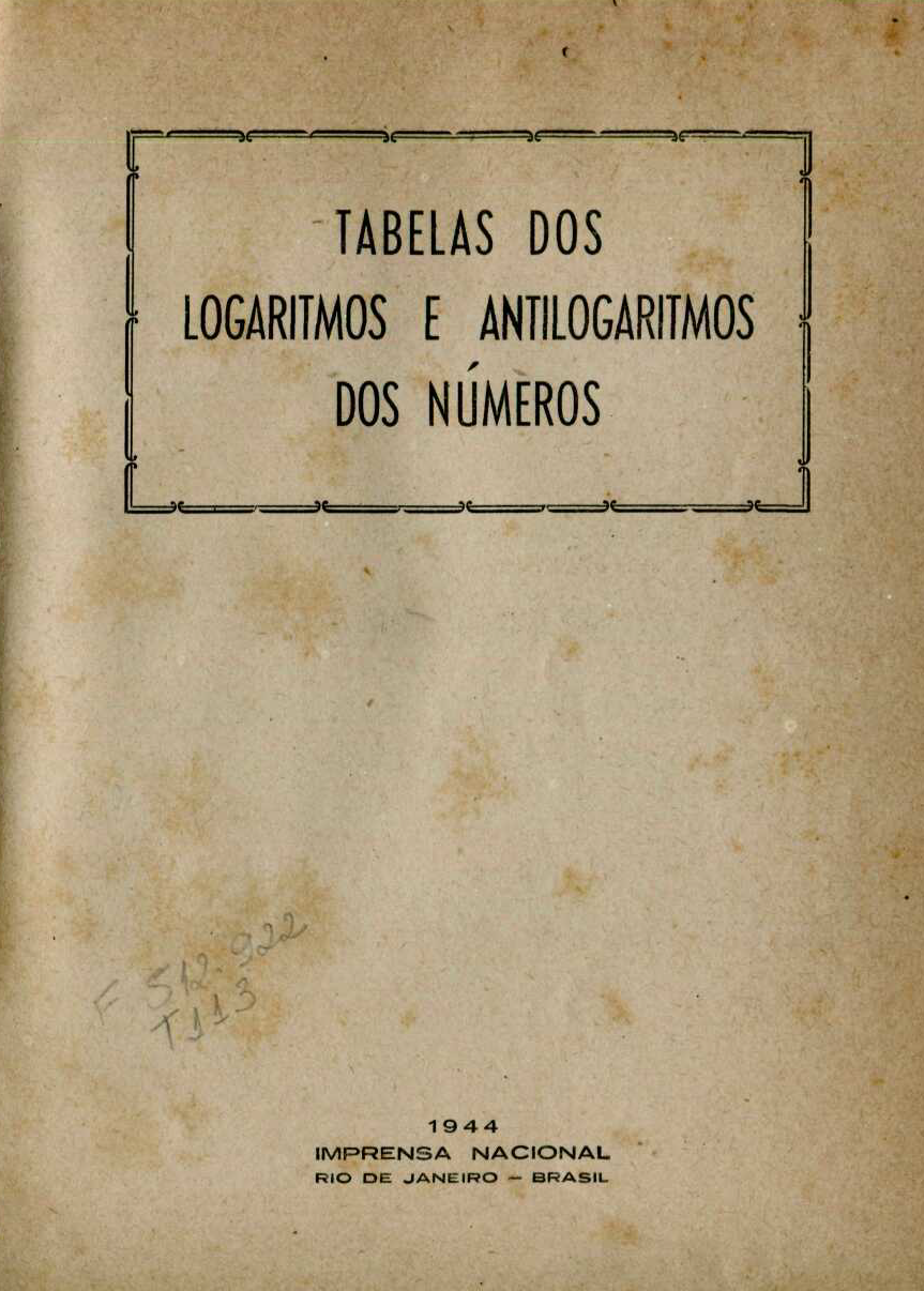 Capa do Livro Tabelas dos Logaritimos e Antilogaritmos dos Números
