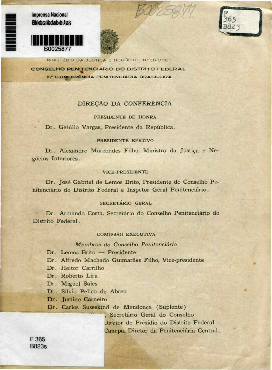 Capa do Livro 2ª Conferência Penitenciária Brasileira