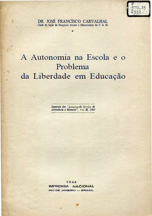 Capa do Livro A Autonomia na Escola e o Problema da Liberdade em Educação