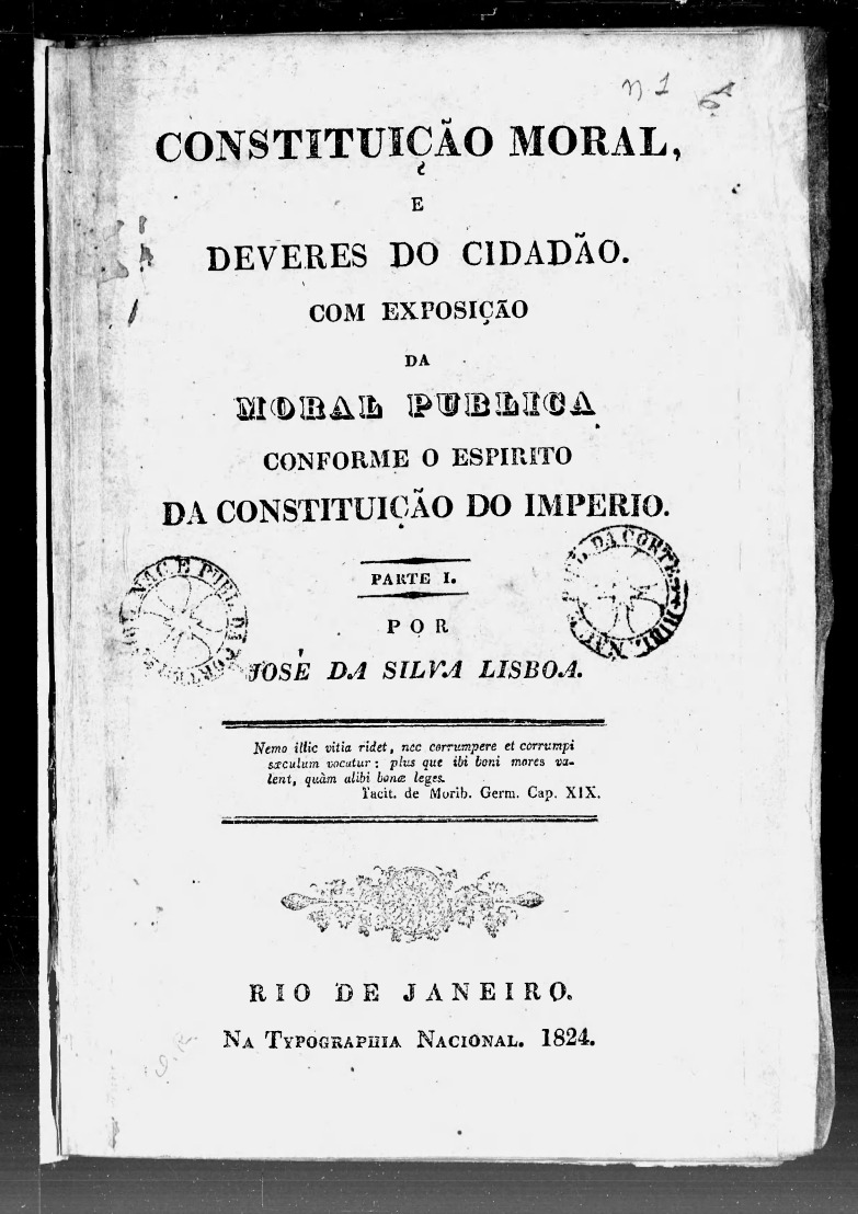 Capa do Livro Constituição moral e deveres do cidadão com exposição da moral publica ..., parte I