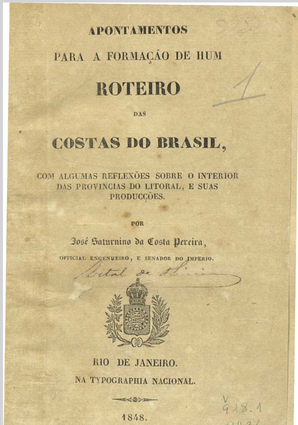 Capa do Livro Apontamentos para a formação de hum roteiro das costas do Brasil, com algumas reflexões sobre o interior das provincias do litoral, e suas produções