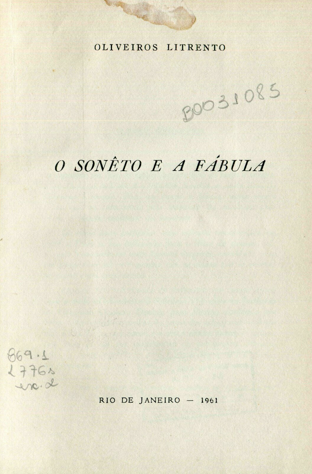Capa do Livro O Soneto e a Fábula
