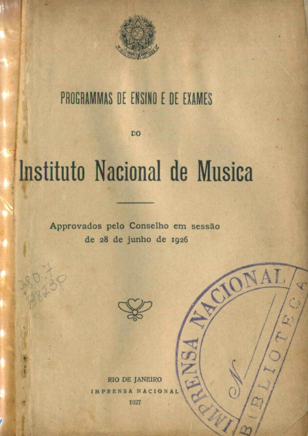 Capa do Livro Programas de Ensino e de Exames do Instituto Nacional de Música