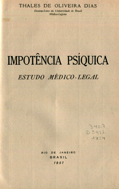 Capa do Livro Impotência Psíquica: Estudo Médico-Legal