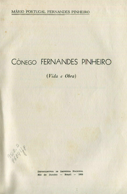 Capa do Livro Cônego Fernandes Pinheiro (Vida e Obra)