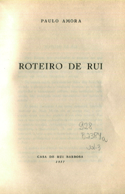 Capa do Livro Roteiro de Rui