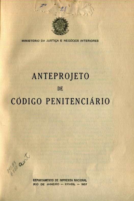 Capa do Livro Anteprojeto de Código Penitenciário
