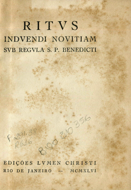 Capa do Livro Ritus Indvendi Novitiam