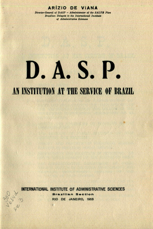 Capa do Livro D.A.S.P. An Instituition at The Service of Brazil