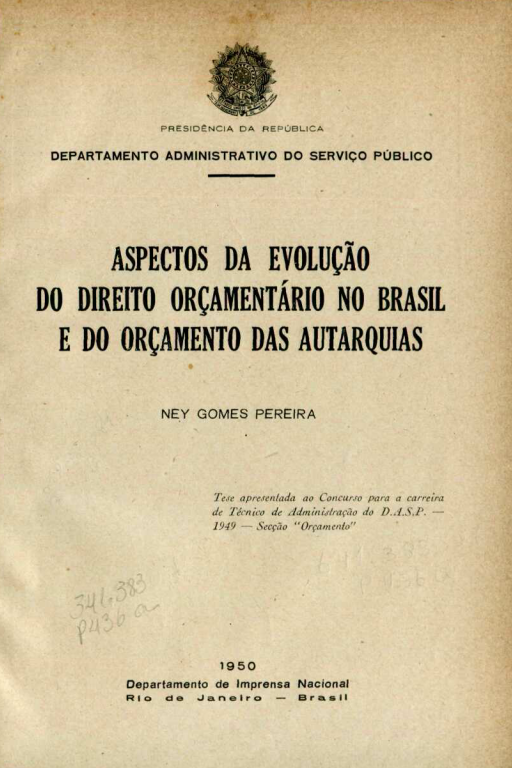 Capa do Livro Aspectos da Evolução do Direito Orçamentário no Brasil e do Orçamento das Autarquias