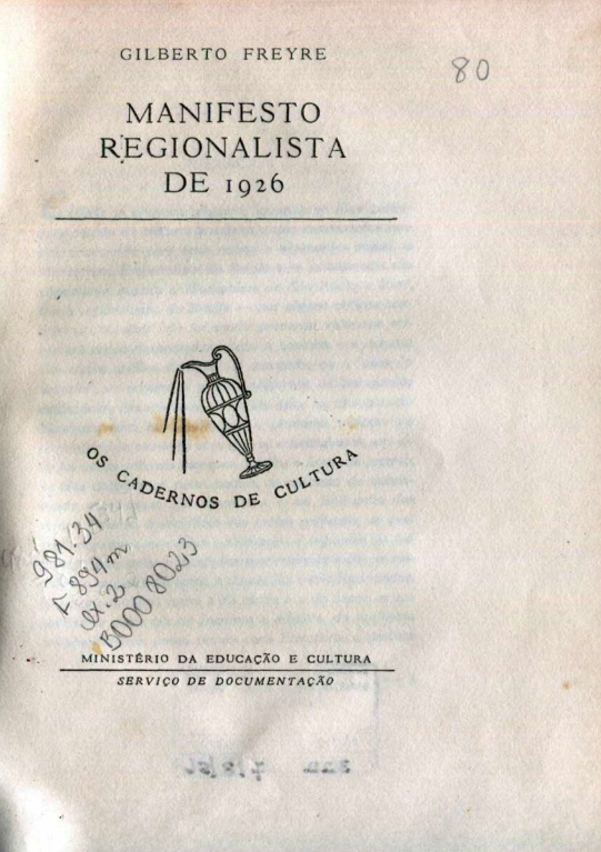 Capa do Livro Manifesto Regionalista de 1926 - Gilberto Freyre