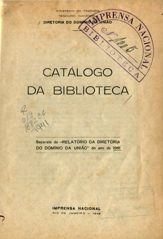 Capa do Livro Catálogo da Biblioteca da Diretoria do Domínio da União