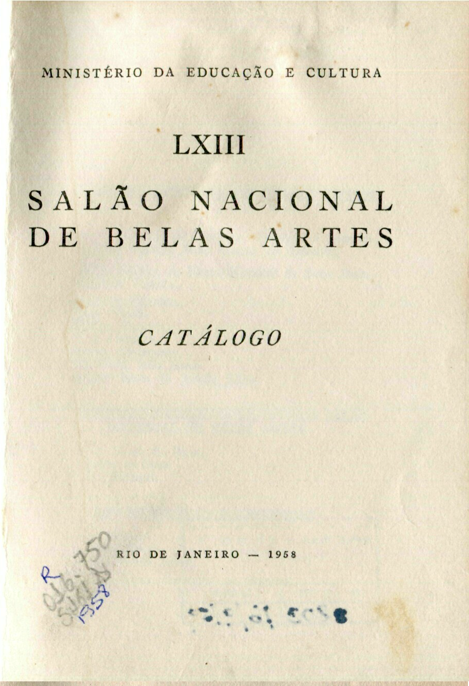 Capa do Livro LXIII Salão Nacional de Belas Artes - Catálogo 1958