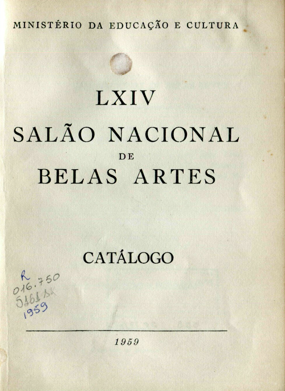 Capa do Livro LXIV Salão Nacional de Belas Artes - Catálogo 1959
