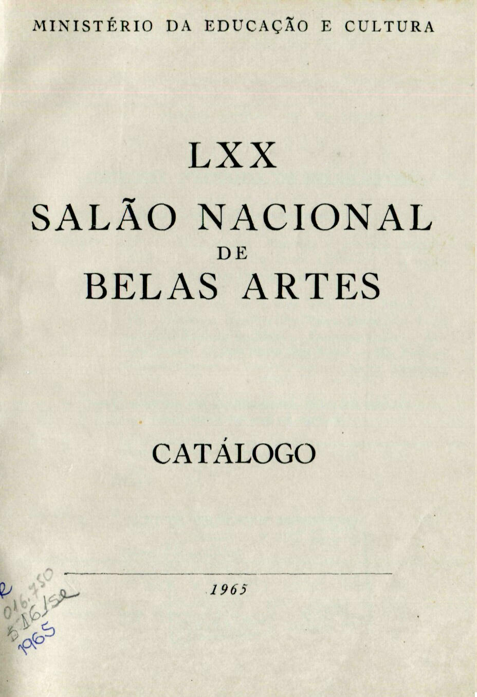 Capa do Livro LXX Salão Nacional de Belas Artes - Catálogo 1965