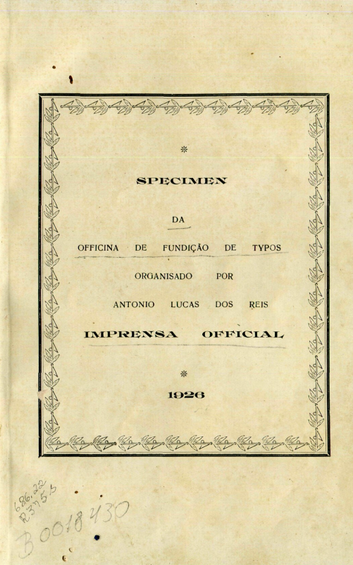 Capa do Livro Specimen da Fundição de Typos de Imprensa Nacional